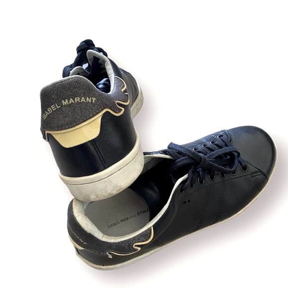 Isabel Marant Bart Flame black leather graphic Sneakers 37 euro us 7 - Picture 1 of 10